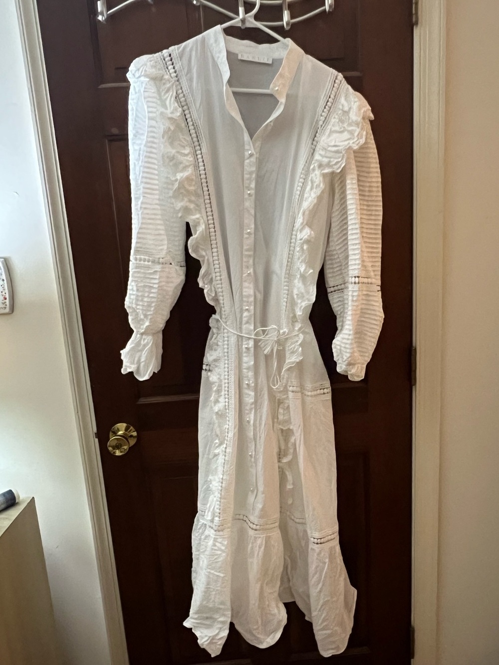 Karlie White Button-Front Lace-Trim Maxi Dress